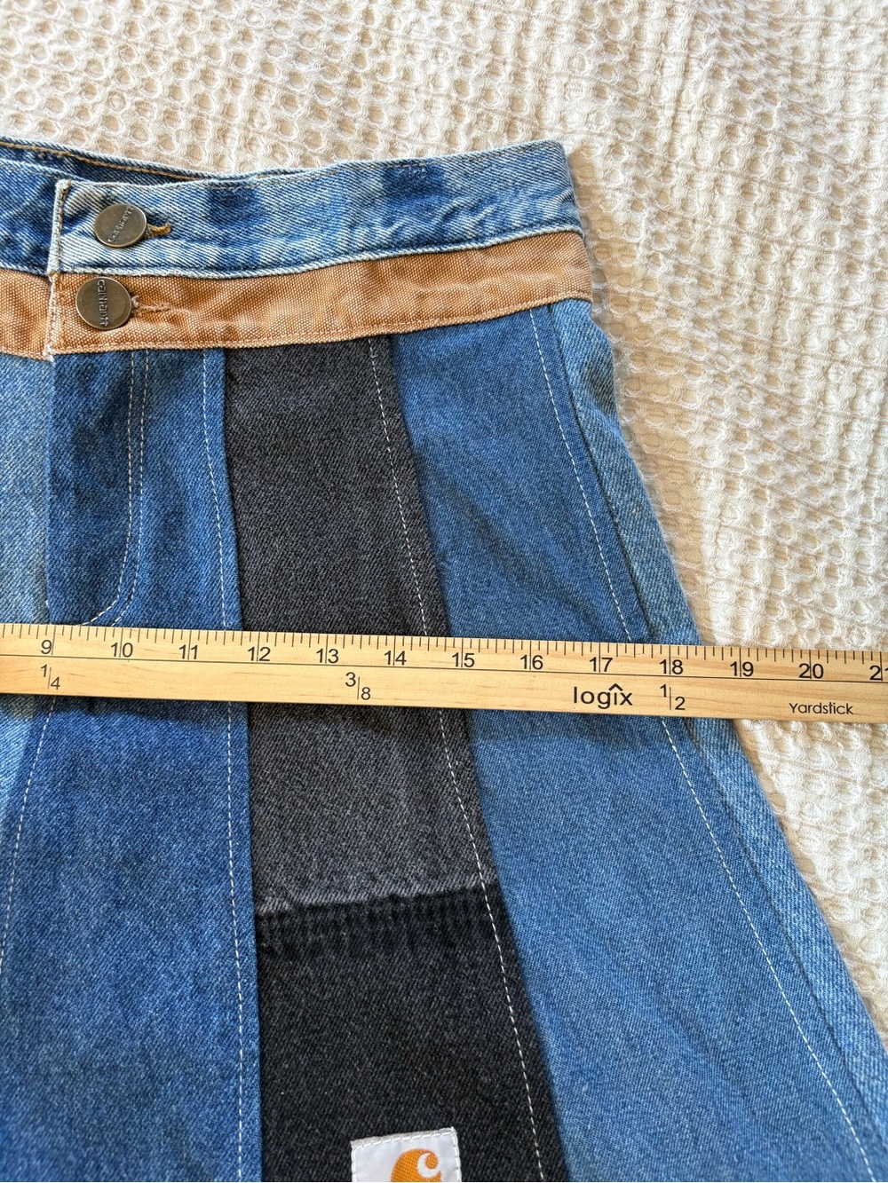 Custom Reworked Carhartt A-line Mini Skirt, Repurposed Denim, One Of A Kind, 28” - Picture 9 of 10